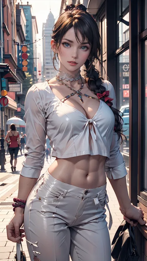 24-year-old woman、Attractive Young Woman, (Beautiful Face:1.1), Detailed eyes, Seductive lips, (eye make up:1.2), (Medium chest:1.0), (Toned body:1.2), Sexy proportions、Narrow waist、hair band((hair ribbon))、Braided ponytail((braided ponytail))、No sleeve、Ch...