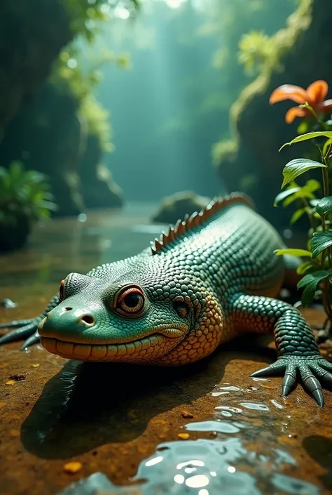 a giant salamander, detailed and realistic amphibian, hyper realistic, highly detailed, incredibly detailed, 4k, 8k, photorealistic, extremely detailed, studio lighting, ultra-detailed, best quality, hyperrealistic, vivid colors, intricate details, insanel...