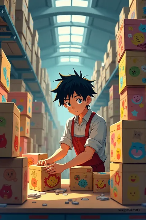 A man working with box anime
