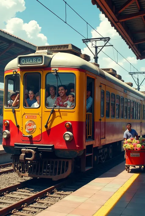 Fully people loaded train outside
