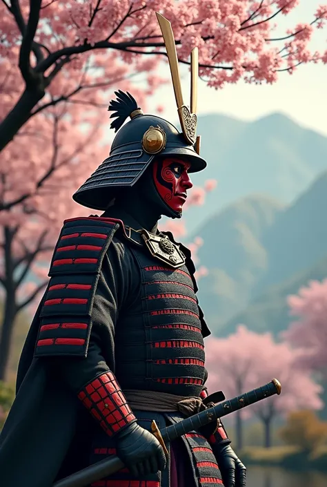 Samuri with red and black face