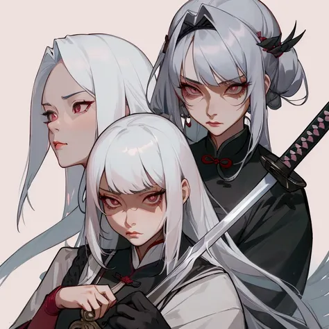 masterpiece, the best,1 female, Mature woman, Chinese, ancient China, elder sister, Royal sisters, Cold Face, Poker face, Silver-white hair woman, Light pink lips, calm, Intellectuals, Triple hit, Gray pupil, assassin, Long Sword, swordsman, struggle, Stre...