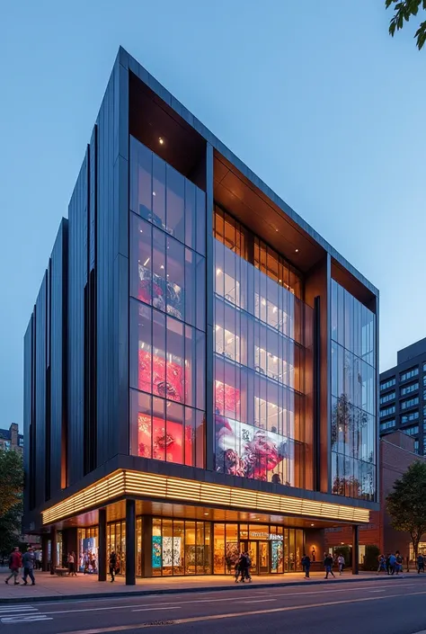 Modern and contemporary theater facade, using straight shapes