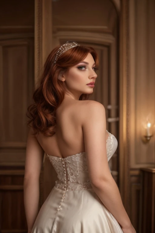 cinematic photo , gorgeous georgian era woman, shoulders back, head held high, grand elaborate white powdered wig, towering wig ...