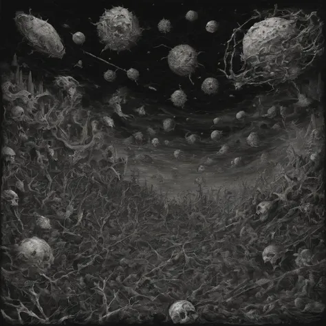 An image of many viruses, attacking planet Earth from above