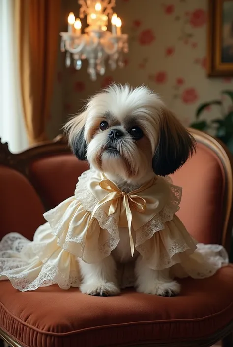 Shih Tzu in a Victorian dress
