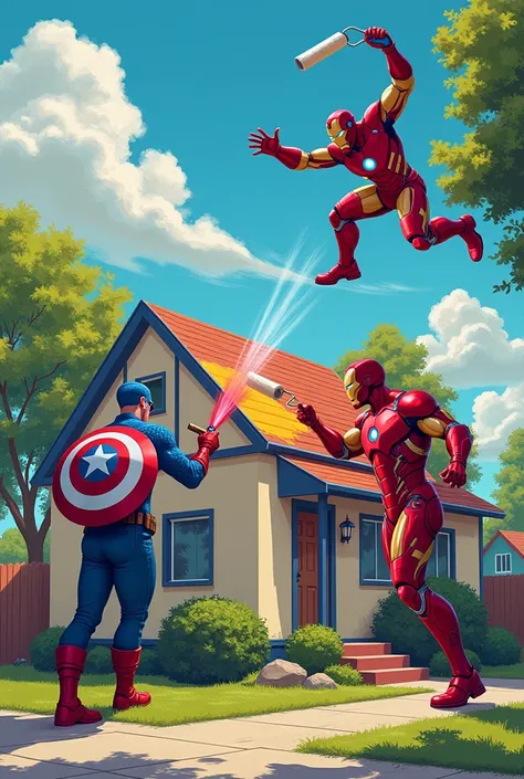 Avengers painting her hoouse

