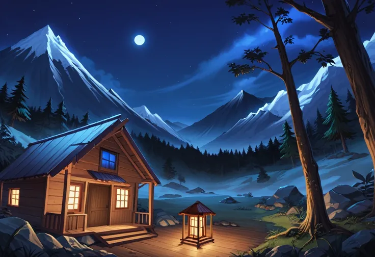 Late at night, deep in the forest in the mountains. In the pitch dark, only one old wooden hut can be seen in the distance. No one lives there.