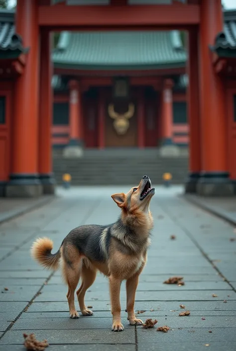 There was only a dog barking in front of the Yasukuni Shrine gate, captured by a camera.，and there is dog shit all around，Like a toilet