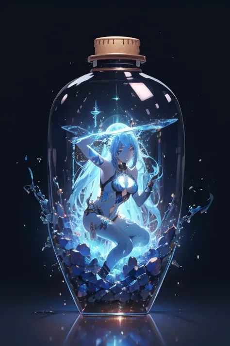 beautiful Alluring Female Djinni Rihanna, Blue Skin, Arabic Theme, Fantasy Theme, skin only, In the bottle, beautiful D&D. Character Portrait, beautiful Fantasy, detailed, Digital Art, 極限までdetailedに, Polished, beautiful, 超detailedな, Complex, Elaborate, Scr...