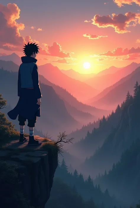 Characters from the anime Naruto、An image of Sasuke gazing into the distance with a fleeting look on his face