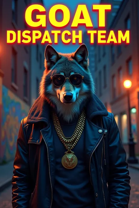  serious wolf with gangster clothes under letter “GOAT DISPATCH TEAM”