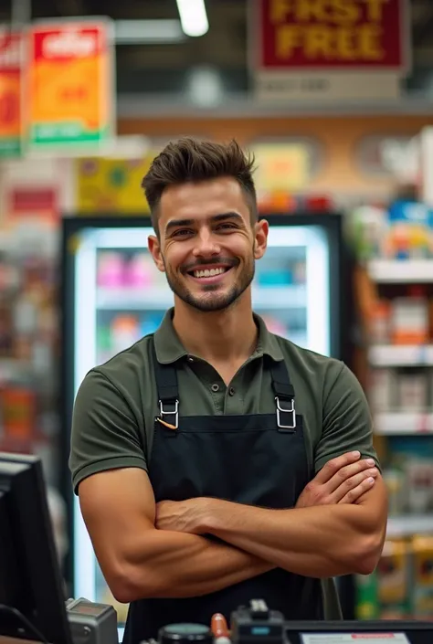 Cashier, d Mart, handsome, without beard,