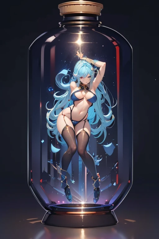 beautiful Alluring Female Djinni Rihanna, Blue Skin, Arabic Theme, Fantasy Theme, skin only, In the bottle, beautiful D&D. Character Portrait, beautiful Fantasy, detailed, Digital Art, 極限までdetailedに, Polished, beautiful, 超detailedな, Complex, Elaborate, Scr...