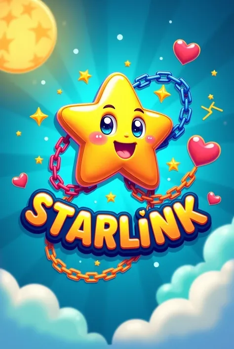 ⭐︎、⛓️、Create a logo that is cute, bright, energetic, and emphasizes connection, with the name「STARLINK」In the