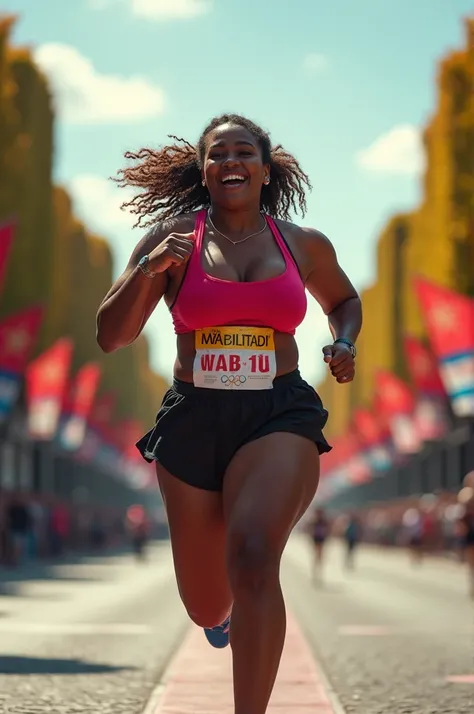 fat Olympic athlete,finish scene,finish line,drone photography,professional camera angle,Olympic athlete,sweaty skin,fat females Olympic marathon race,with a large breasts, big breasts!, thicc,alluring plus sized model, fat voluptuous body,fat women marath...