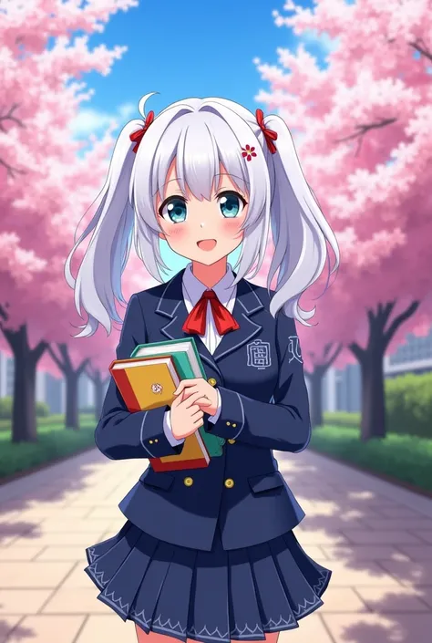 A student with white hair and twintails
And a Japanese person