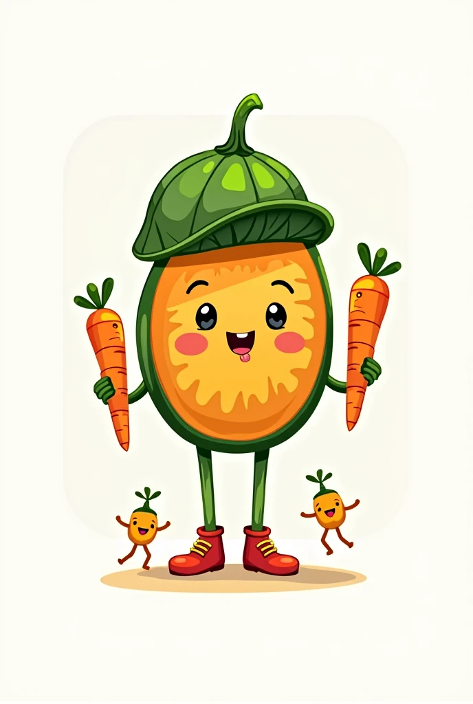 cute　simple　Vegetable character　An illustration　spinach　Pumpkin cross section　carrot　Three-colored paprika　 No background　　
