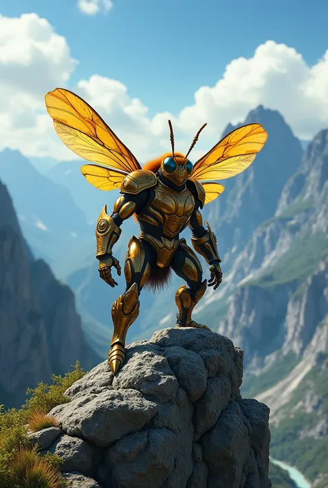 Bee in beast mode standing on tall mountain 