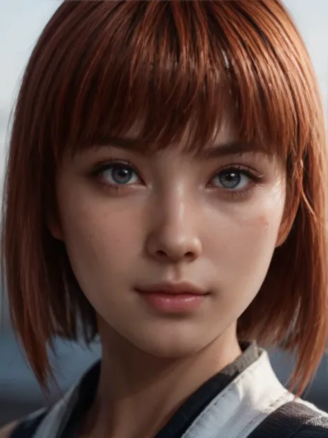 Kasumi, brown eyes, (best quality, ultra detail), (realistic:1.37), beautiful and detailed face, ultra-realistic texture, Delicate face, delicate body, red lipstick, bright colors. high definition, 8K, expression with a slight cute smile