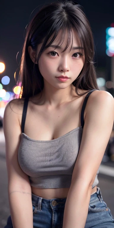 One person, Overwhelming Beautiful Girl,Tokyo Street,night, Cityscape,City lights,Upper Body,close,smile,, (8k, RAW Photos, Highest quality, masterpiece:1.2),(Realistic, photo-Realistic:1.37),