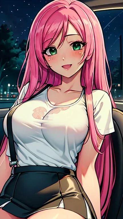 Masterpiece, raw,  beautiful art, professional artist, 8k, art style by sciamano240, very detailed face, very detailed hair, 1 girl , perfectly drawn body, beautiful face, long pink hair , very detailed green eyes , rosey cheeks, intricate details in eyes ...