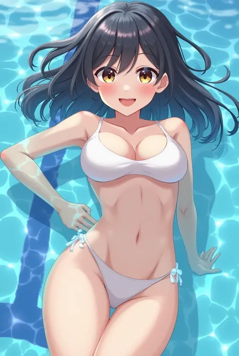 (非常にdetailed、masterpiece、complicated、Realistic、Highest quality、detailed、 
School swimming pool、(stretch)、(1 person)、(((18-year-old)))、(((頭からThighsまで)))、( (Flat Chest))、(clavicle)、Thighs、School Swimsuit))、((Cute Face))、smile、Nipples and genitals clearly vis...