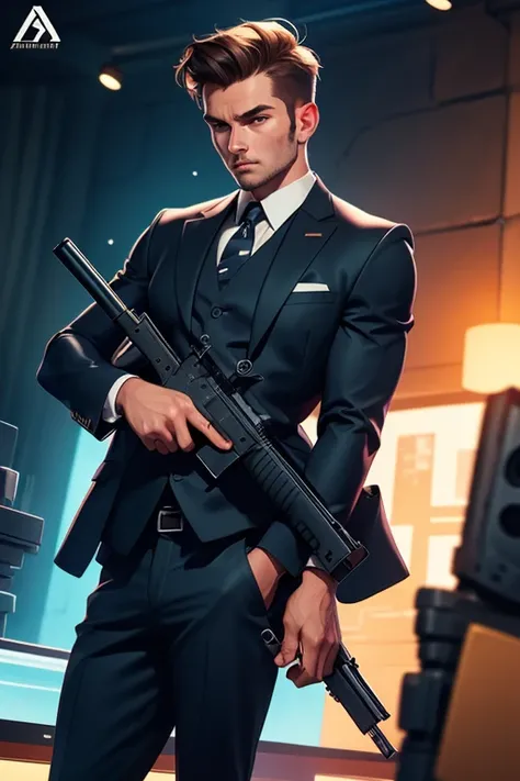 holding a gun,set a target,shoot,Agent,mens suits