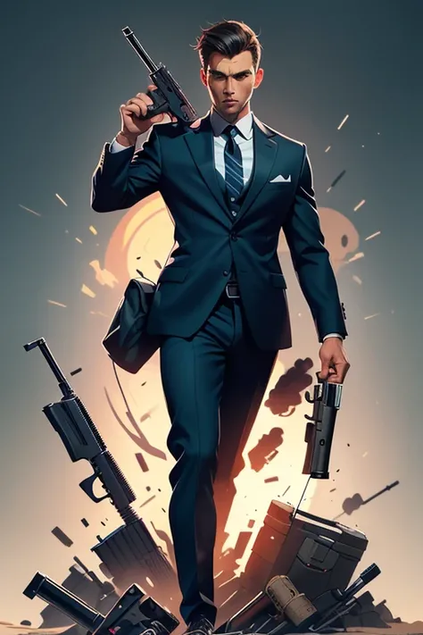 holding a gun,set a target,shoot,Agent,mens suits,masterpiece,best quality,super fine illustration