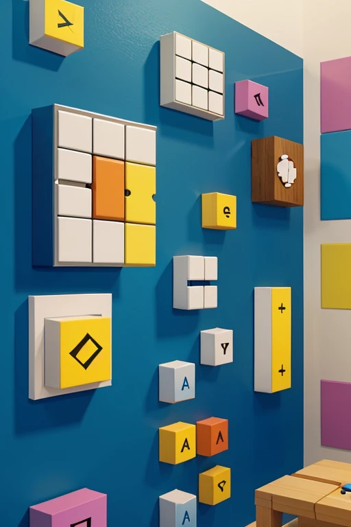 a logo of a game, mindful amazes, with some puzzles cartoon, has random walls,with moves make it beautiful and appealing