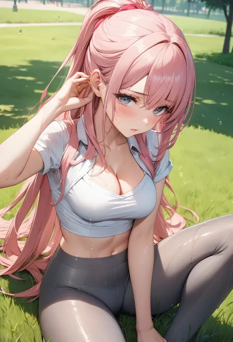 8k,Highly detailed CG unit wallpaper,masterpiece:1.2,Highest quality,Ultra-high resolution,RAW Photos,absurdres, 30 year old beautiful girl,mature female,Medium Breast,cleavage,Pink Hair,Long Hair,half up,Cute like an idol,Beautiful eyes,wet eyes,White cro...