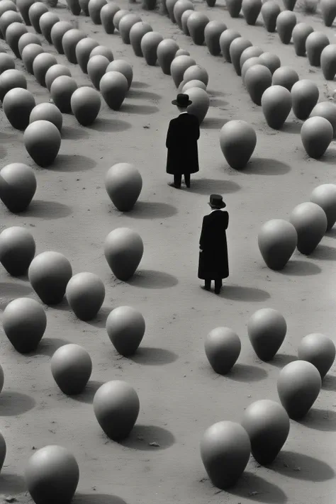 Gilbert Garcin style - Gestalt, Random seed, Dystopia, Dark future, Kodachrome black and white photos from the 1970s