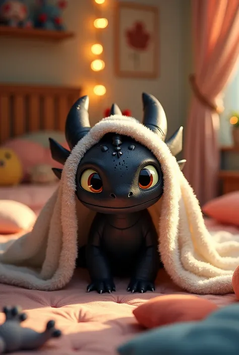 Toothless dragon nose covered in bedsheets