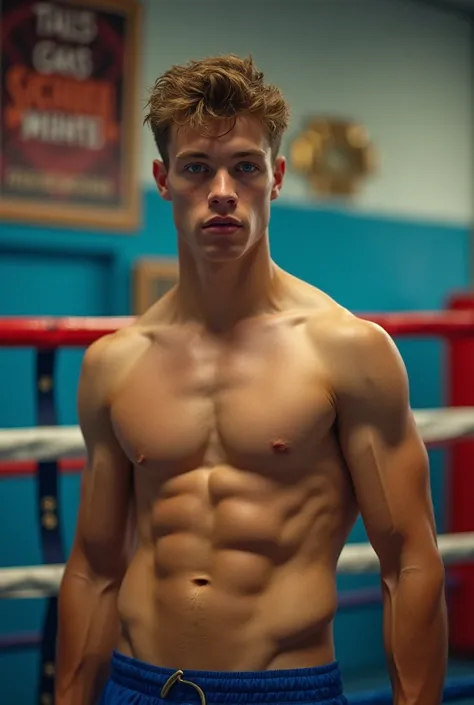 Handsome high school boxer with ripped abs