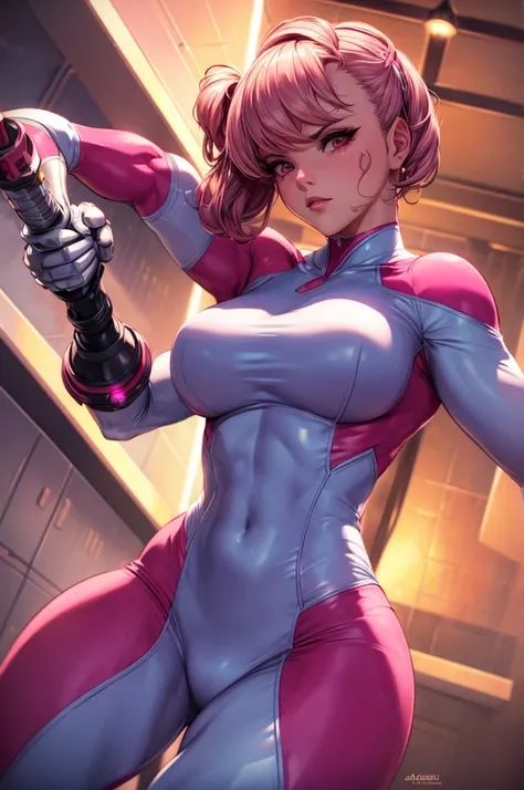 ((Best quality)), ((Masterpiece)), ((Realstic)) and ultra-detailed pchaudography, Gwenpool, Pretty Girl Gwenpool marvel universe, 
"A highly detailed and dynamic illustration of a female superhero inspired by the Marvel Universe. She has an athletic and cu...