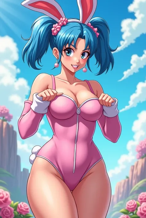 Bulma from Dragon Ball, big breasts,big butt,bunny suit,showing her naked breasts 