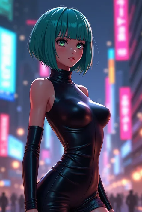 Bulma wearing a leather dress.