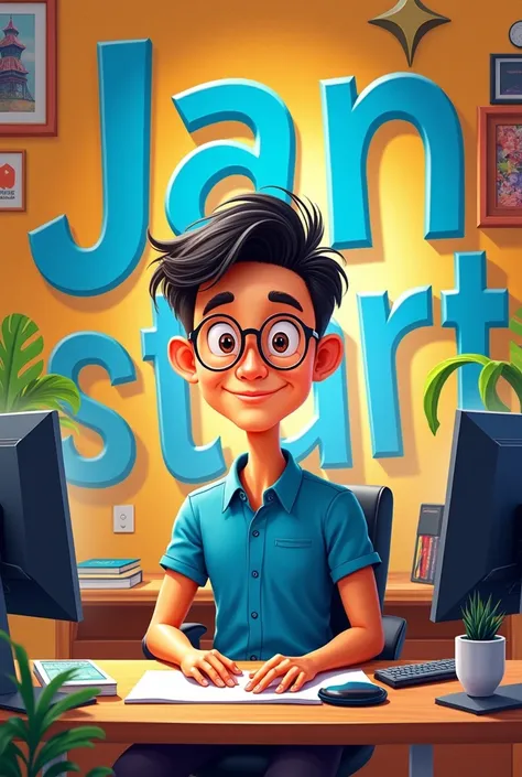 4K, Cartoon babe, 2 days, Thai male cartoon character sitting at a desk with a computer, caricature illustration, caricature style, Harry Volks collage style, Alex, John Lasseter portrait, cartoon pictures, Professional illustration, caricature, in cartoon...