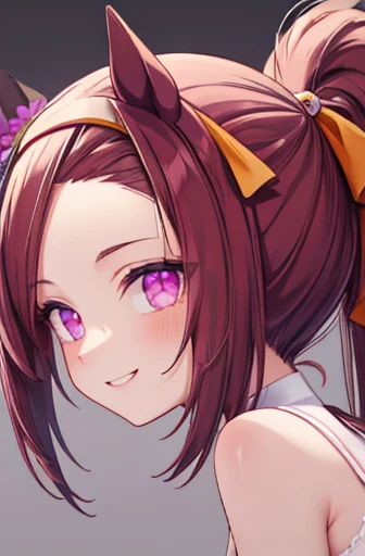 sakura bakushin o (umamusume), ((Highly detailed face)), Slender, whole body,masterpiece, Highest quality, underwear,good,panties,Horse tail, A light smile, Beautiful and clear eyes, frontage,