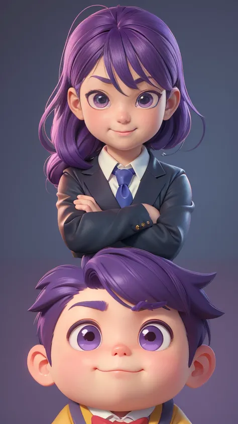 (The best quality at its best,4K,8k,High resolution,masterpiece:1.2),Super detailed,(Actual,Realistically,Realistically:1.37)A happy little very very fat boy。He is the president。suit。Purple Hair。Purple tie。Highly detailed characters, Anime style 3D, Algori...