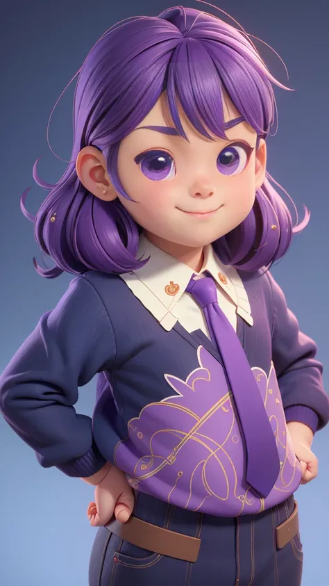 (The best quality at its best,4K,8k,High resolution,masterpiece:1.2),Super detailed,(Actual,Realistically,Realistically:1.37)A happy little very very fat boy。He is the president。suit。Purple Hair。Purple tie。Highly detailed characters, Anime style 3D, Algori...