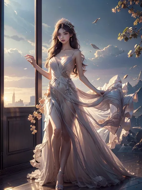 long shot, full body image, (GOOD:1.5),(highly detailed CG 8k wallpaper, masterpiece, of the highest quality, Super detailed), (better lighting, best shadows, very delicate and beautiful), floating, high saturation, dynamic angle, ((A girl)), Beautiful, Ni...