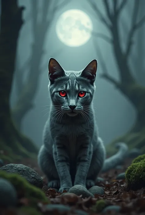 Make a gray cat with bleeding eyes 