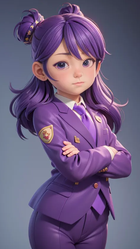 (The best quality at its best,4K,8k,High resolution,masterpiece:1.2),Super detailed,(Actual,Realistically,Realistically:1.37)A very chubby boy。He is the president。suit。Purple Hair。Purple tie。Highly detailed characters, Anime style 3D, Algorithm animation, ...