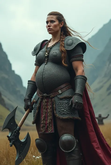 Very huge big belly viking muscular woman  battle   chainmail 