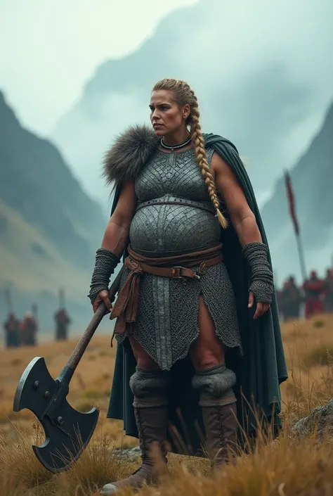 Very huge big belly viking muscular woman  battle   chainmail 