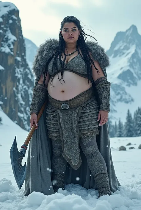 Very huge big belly viking muscular woman  battle   chainmail  winter   