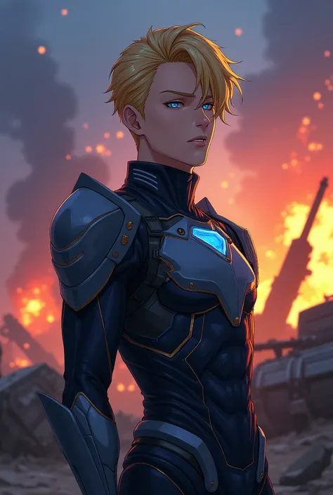 A handsome blonde anime soldier 