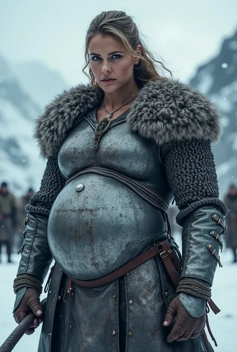 Very huge big belly viking muscular woman  battle   chainmail  winter  romantic 