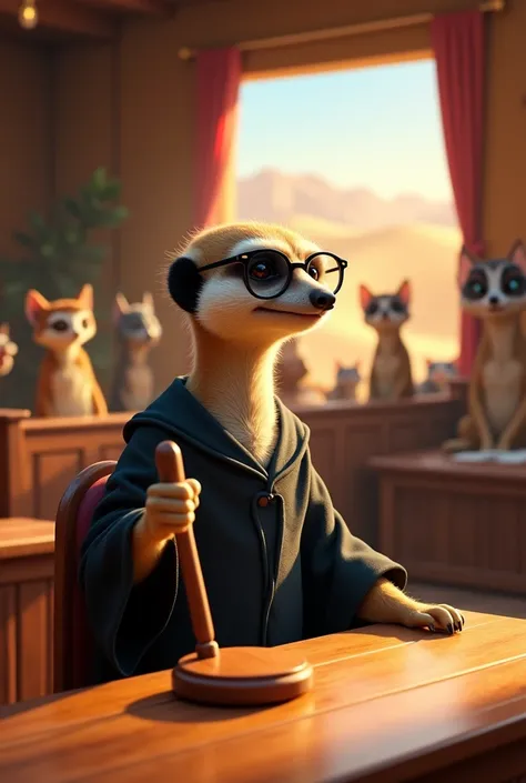 Meerkat judge with gavel in hand 